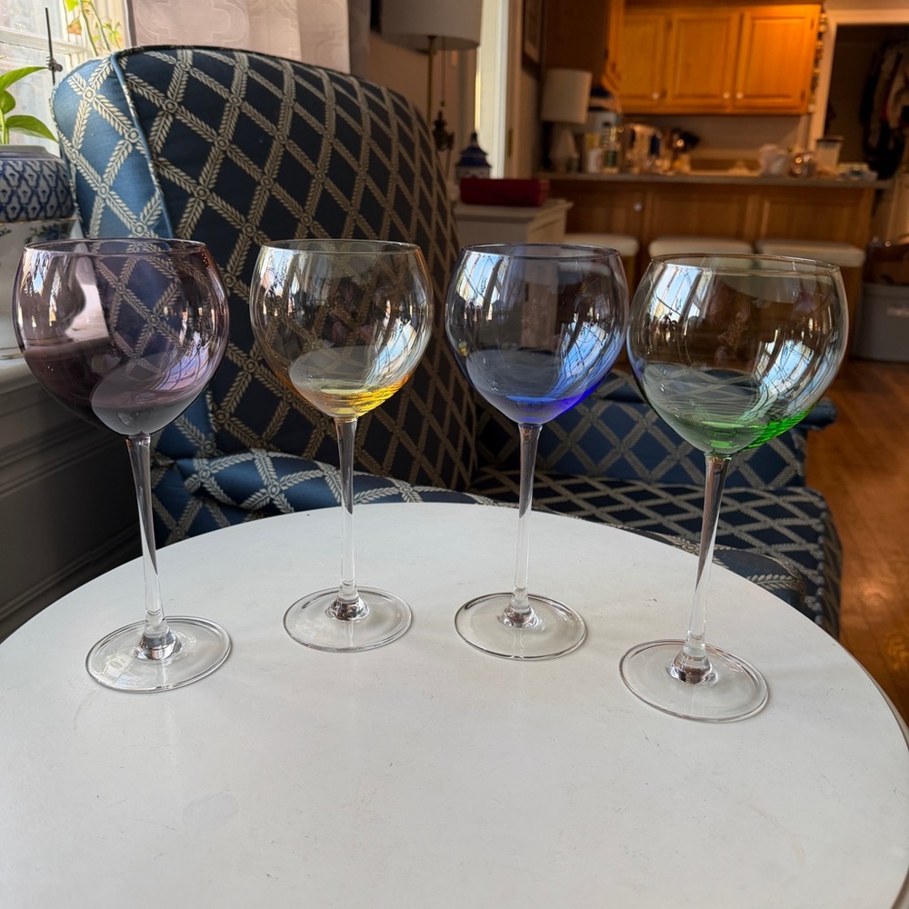 3 Lenox Gem Colored Balloon Wine Glasses